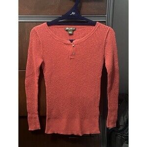 Eddie Bauer Burnt Orange Ribbed Knit Long Sleeve Henley Y2K Sz Large